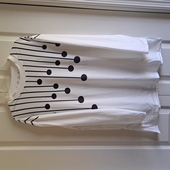 White Long Sleeve Shirt with Black Dot Pattern - Picture 5 of 7